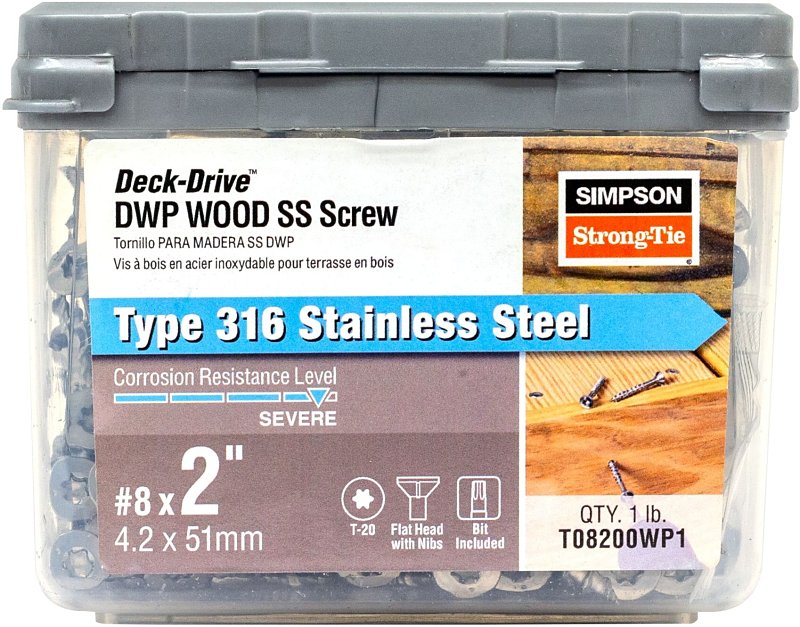 SIMPSON STRONG-TIE Simpson Strong-Tie Deck-Drive DWP T08200WP1 Screw, #8 Thread, 2 in L, Box Thread, Flat Head, 6-Lobe Drive, Steel HARDWARE & FARM SUPPLIES SIMPSON STRONG-TIE