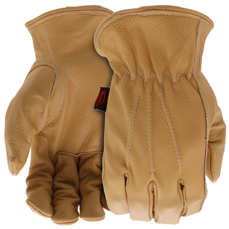 BOSS MFG Boss B81041-L Work Gloves, Men's, L, Keystone Thumb, Slip-On Cuff, Cowhide Leather, Natural