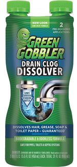 GREEN GOBBLER Green Gobbler G8615 Liquid Hair and Grease Clog Remover, Liquid, Colorless, Odorless, 32 oz Bottle
