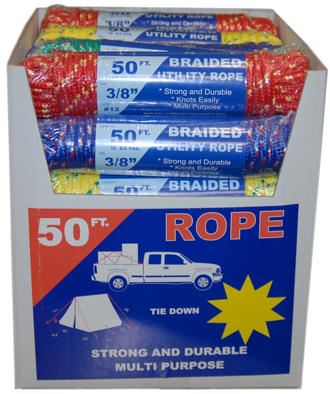TW EVANS CORDAGE T.W. Evans Cordage 99012 Utility Rope Display, 3/8 in Dia, 50 ft L, Polypropylene
