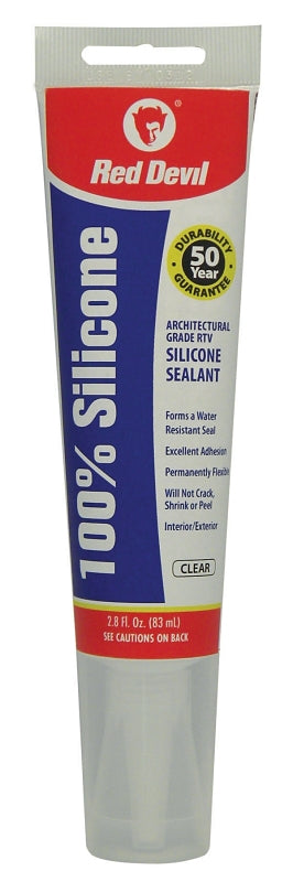 RED DEVIL Red Devil 0820 Silicone Sealant, Clear, -60 to 400 deg F, 2.8 oz Squeeze Tube PAINT RED DEVIL