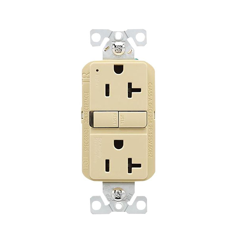 COOPER WIRING Eaton TRGF20V Tamper-Resistant GFCI Receptacle, 125 V, 20 A, NEMA: NEMA 5-20R, Back, Side Wiring, Ivory ELECTRICAL COOPER WIRING