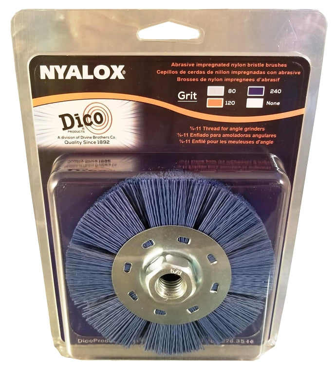 DICO PRODUCTS Dico 7200079 Wheel Brush, Nyalox Bristle, 4-1/2 in Dia, 5/8-11 Arbor/Shank
