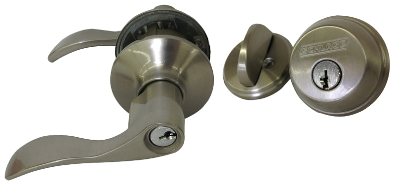 SCHLAGE LOCK Schlage FB50NVACC619 Rosette Set, Mechanical Lock, Lever Handle, Wave Design, Satin Nickel, Yes, 1 Grade, Metal