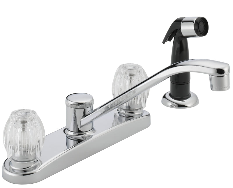 PEERLESS FAUCET Delta P225LF Kitchen Faucet with Side Sprayer, 1.8 gpm, 2-Handle, Chrome Plated, Deck, Knob Handle, Swivel Spout