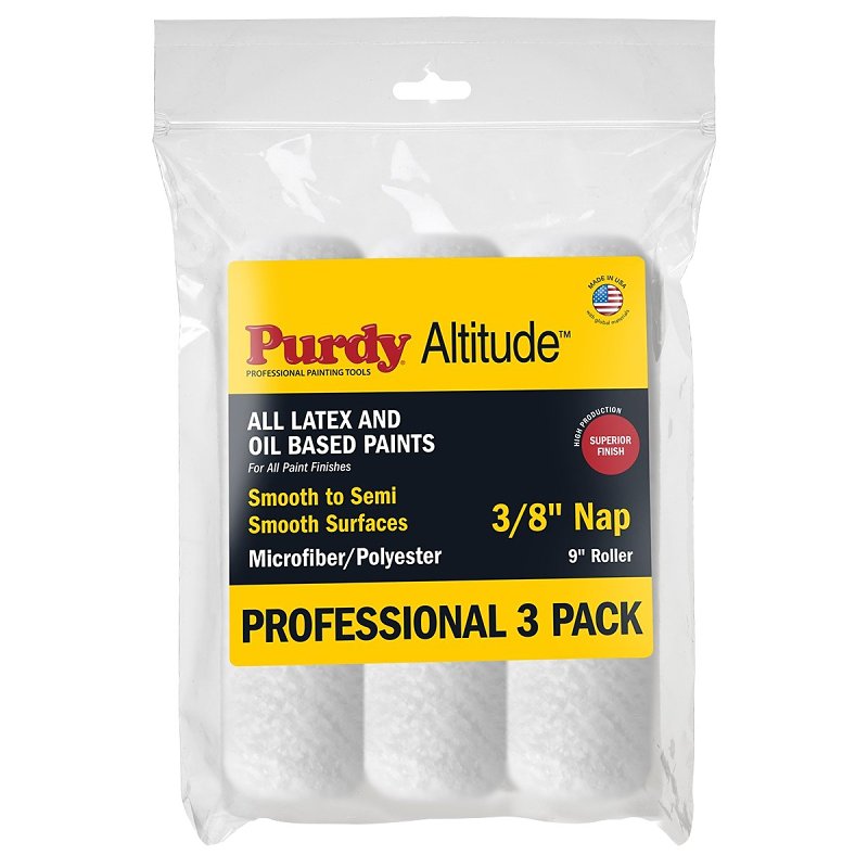 PURDY Purdy Altitude 14E612300 Paint Roller Cover, 3/8 in Thick Nap, 9 in L, Microfiber/Polyester Cover, White PAINT PURDY