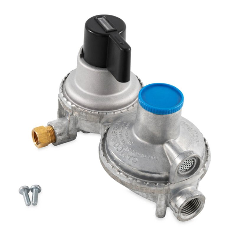 CAMCO Camco USA 59005 Double-Stage Propane Regulator, 1/4 x 3/8 in Connection, 5 in L Hose