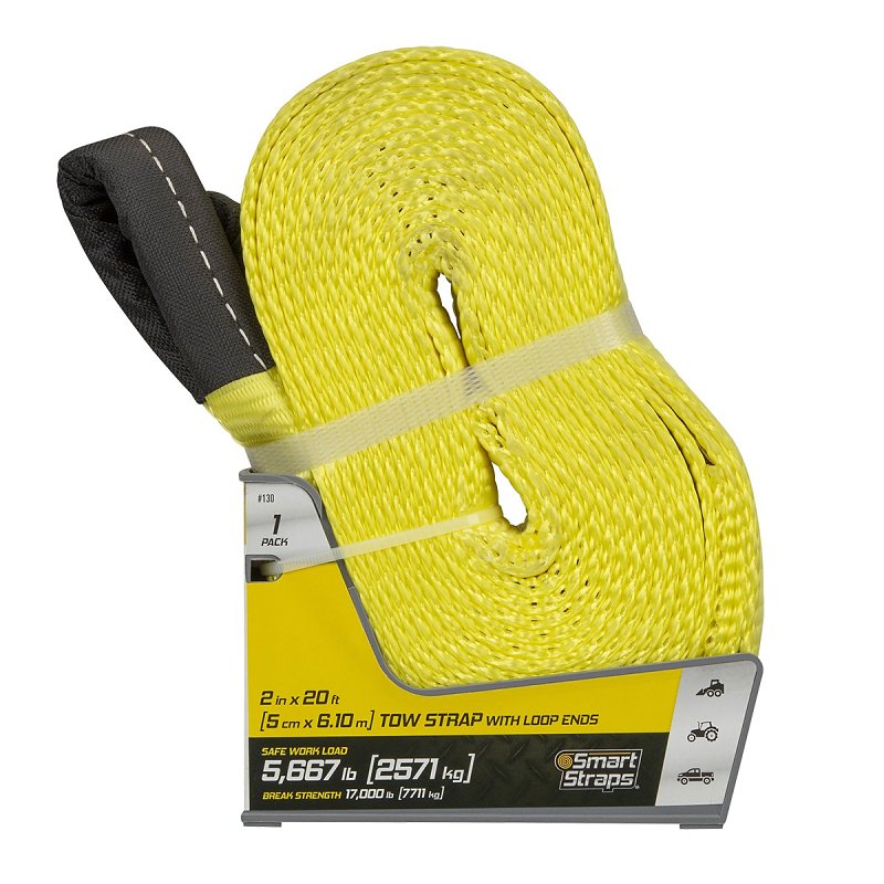 SMARTSTRAP SmartStrap 130 Tow Strap, 5667 lb, 2 in W, 20 ft L, Loop End, Nylon, Yellow