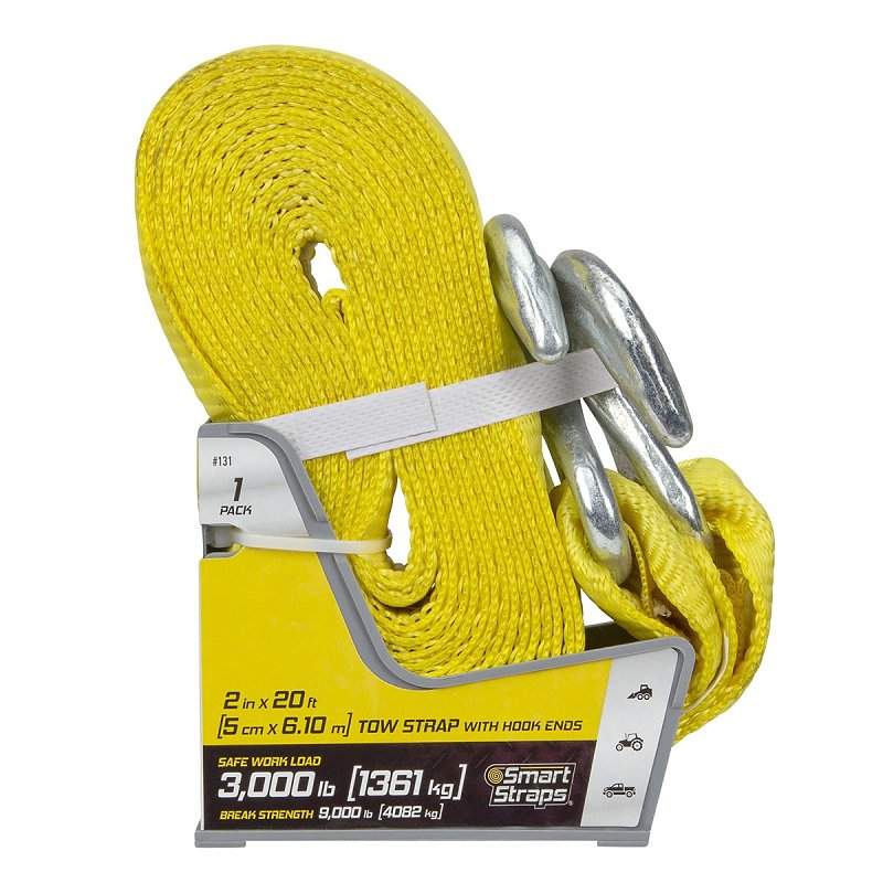 SMARTSTRAP SmartStrap 131 Tow Strap, 3000 lb, 2 in W, 20 ft L, Hook End, Nylon, Yellow AUTOMOTIVE SMARTSTRAP