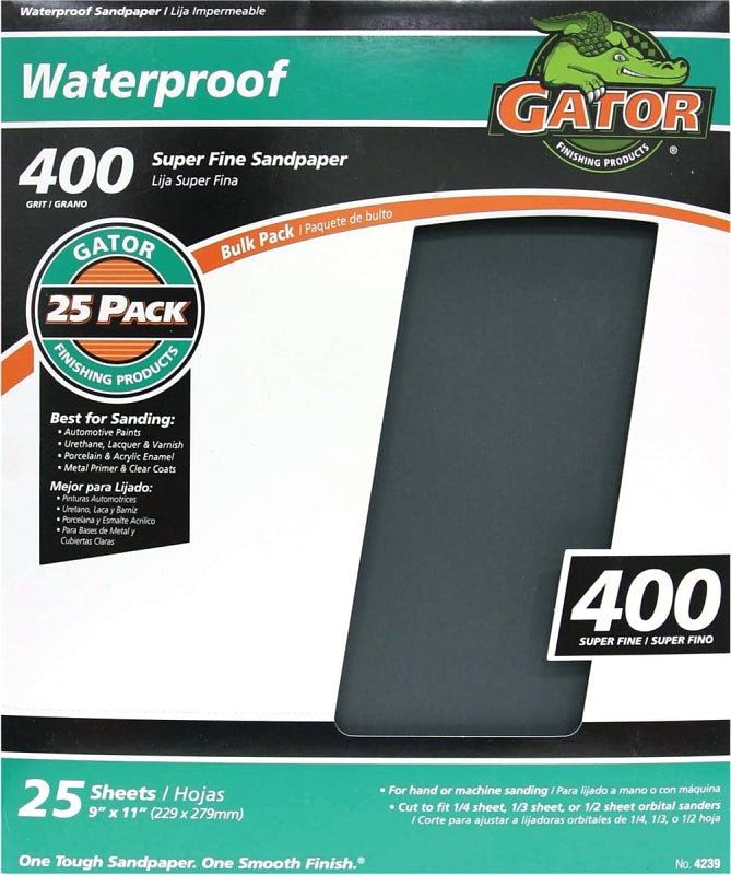 GATOR Gator 3281 Sanding Sheet, 11 in L, 9 in W, 400 Grit, Super Fine, Silicon Carbide Abrasive PAINT GATOR