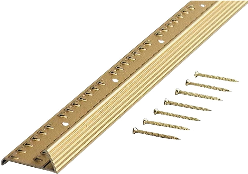 M-D M-D 79053 Carpet Gripper, 36 in L, 1-3/8 in W, Fluted Surface, Aluminum, Satin Brass