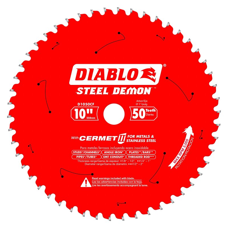 DIABLO Diablo D1050CF Circular Saw Blade, 10 in Dia, 1 in Arbor, 50-Teeth, Carbide Cutting Edge TOOLS DIABLO