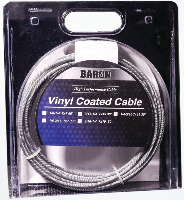 BARON Baron 50201/50210 Aircraft Cable, 1/8 to 3/16 in Dia, 50 ft L, 340 lb Working Load, Galvanized Steel