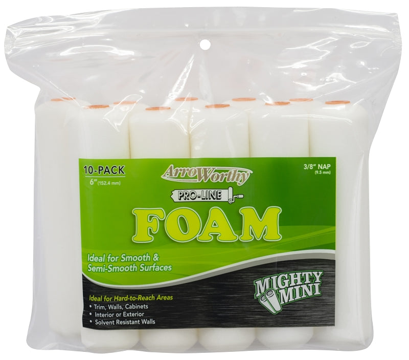 ARROWORTHY Arroworthy 6.5-FMCK Mini Roller Cover, 3/8 in Thick Nap, 6-1/2 in L, Foam Cover, White