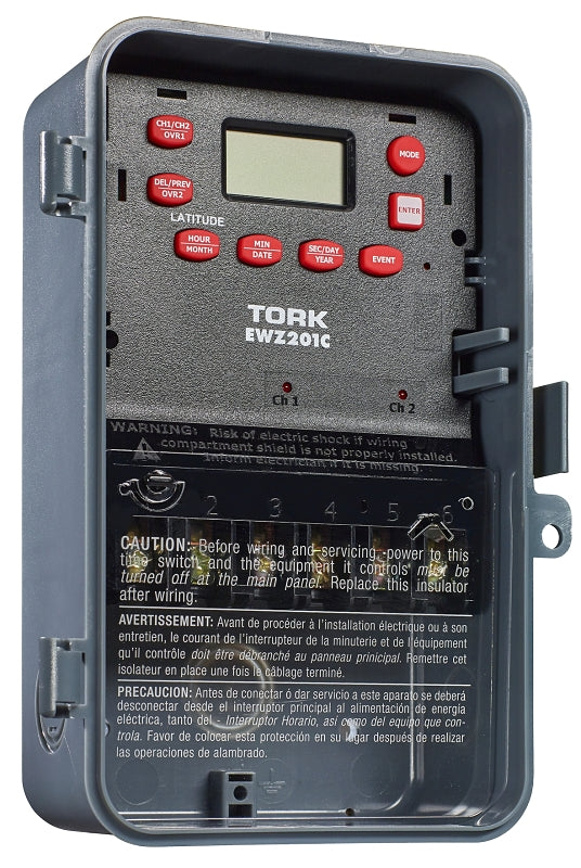 TORK Tork EWZ201C Digital Timer, 30 A, 120/277 VAC, 1 min to 7 days Time Setting, 7 days Cycle, Gray