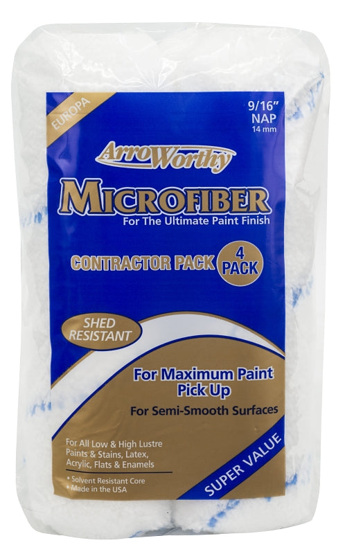 ARROWORTHY Arroworthy 9MFR4-4PK Paint Roller Cover, 9/16 in Thick Nap, 9 in L, Microfiber Cover, Blue/White