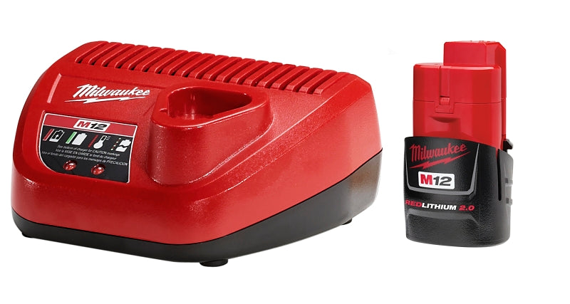 MILWAUKEE Milwaukee 48-59-2420 Battery/Charger Starter Kit, 12 V Battery, 2 Ah