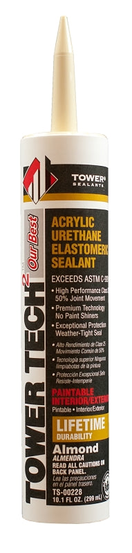 TOWER SEALANTS Tower Sealants TOWER TECH2 TS-00228 Elastomeric Sealant, Almond, 7 to 14 days Curing, 40 to 140 deg F, 10.1 fl-oz Tube
