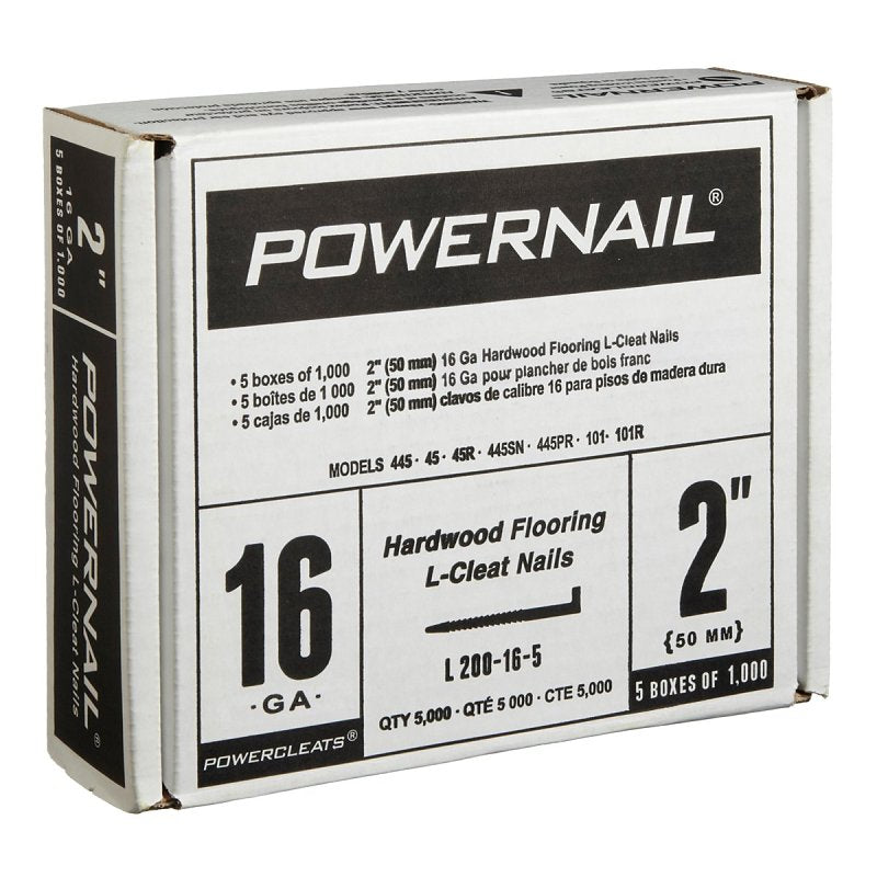 POWERNAIL COMPANY INC Powernail PowerCleats L200165 Floor Cleat, 2 in L, 16 ga, Carbon Steel, L-Shaped Head