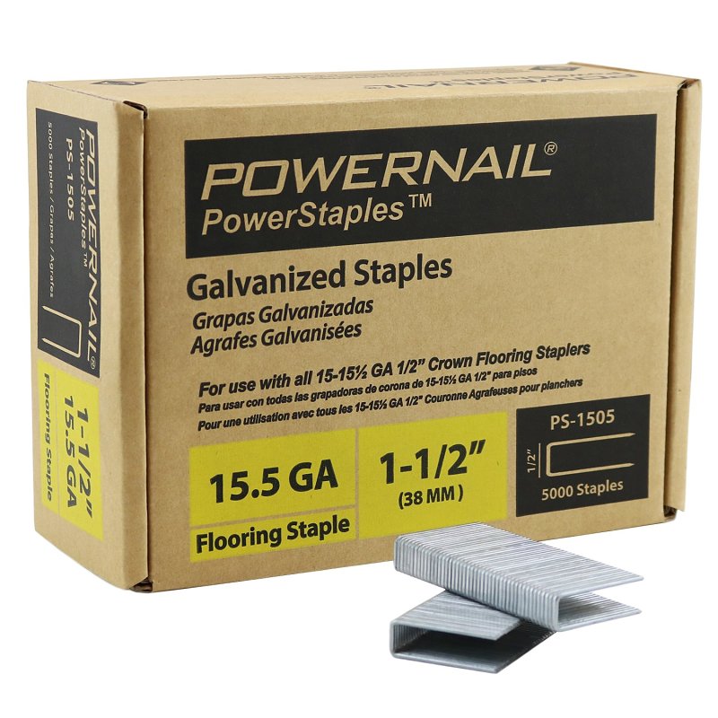 POWERNAIL COMPANY INC Powernail PowerStaples PS1505 Flooring Staple, 1/2 in W Crown, 1-1/2 in L Leg, 15.5 ga, Carbon Steel, Galvanized/Zinc HARDWARE & FARM SUPPLIES POWERNAIL COMPANY INC