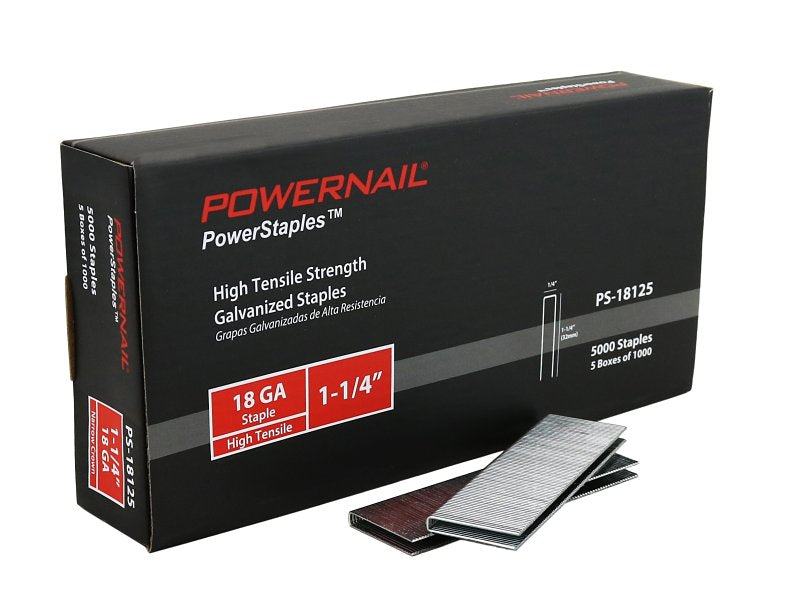 POWERNAIL COMPANY INC Powernail PowerStaples PS18125 Fine Wire Staple, 1/4 in W Crown, 1-1/4 in L Leg, 18 ga, Carbon Steel