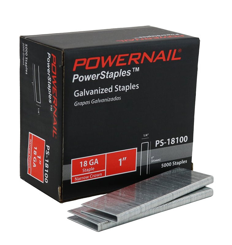POWERNAIL COMPANY INC Powernail PowerStaples PS18100 Fine Wire Staple, 1/4 in W Crown, 1 in L Leg, 18 ga, Carbon Steel