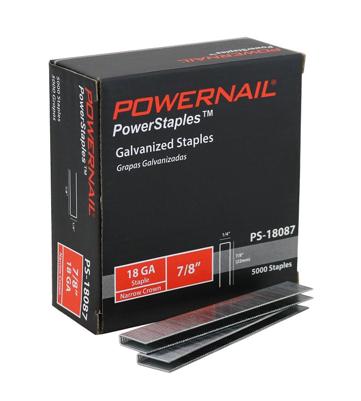 POWERNAIL COMPANY INC Powernail PowerStaples PS18087 Fine Wire Staple, 1/4 in W Crown, 7/8 in L Leg, 18 ga, Carbon Steel