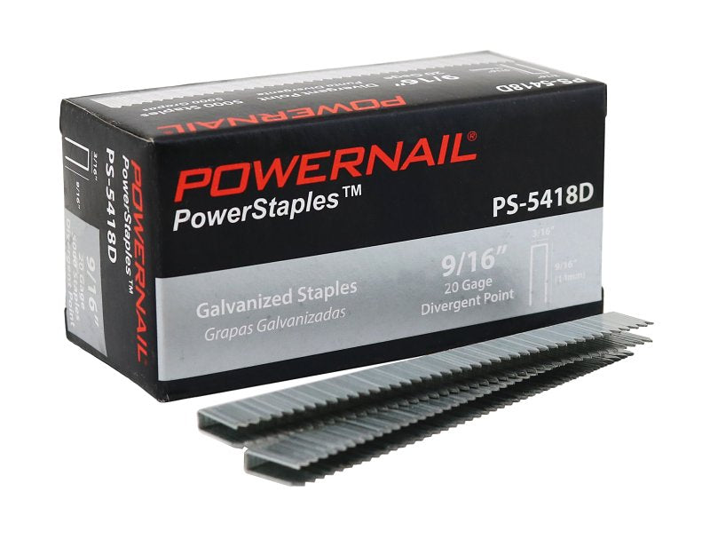 POWERNAIL COMPANY INC Powernail PowerStaples 5400 Series PS5418D Fine Wire Staple, 3/16 in W Crown, 9/16in L Leg, 20 ga, Carbon Steel, 5000/PK