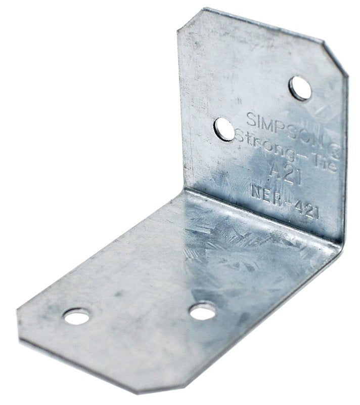SIMPSON STRONG-TIE Simpson Strong-Tie A21 Angle, 2 in W, 1-1/2 in D, 1-3/8 in H, Steel, Galvanized/Zinc