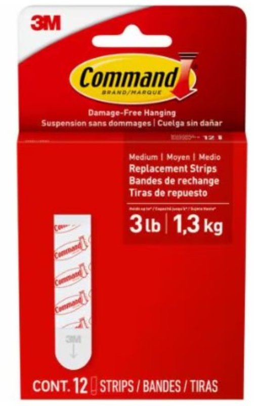 COMMAND Command 17021-12ESF Medium Replacement Strip, 5/8 in W, 2-3/4 in L, Foam Backing, White, 1.3 kg HARDWARE & FARM SUPPLIES COMMAND