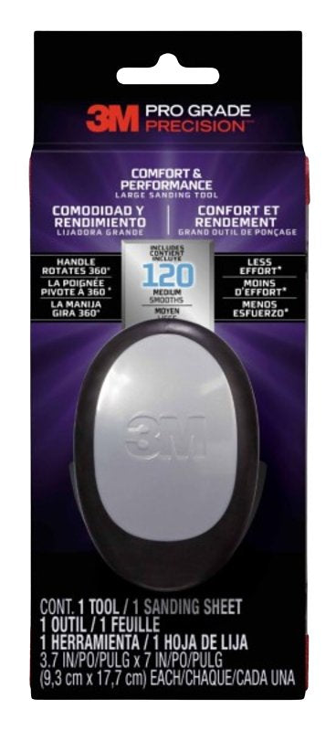 3M Pro Grade Precision Comfort & Performance Series 463-000-TRI-4 Large Sanding Tool, 7 in L, 3.7 in W, 120 Grit, Medium PAINT 3M