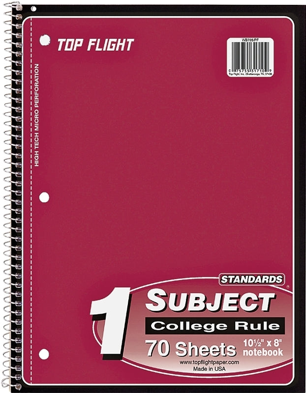 TOP FLIGHT Top Flight WB705PFW Series 4510821 College Rule Notebook, Micro-Perforated Sheet, 70-Sheet, Wirebound Binding