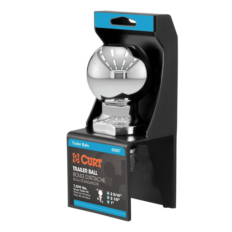 CURT Curt 40067 Hitch Ball, 2-5/16 in Dia Ball, 1 in Dia Shank, 250 ft-lb Tongue Load, Steel, 2-1/8 in Shank Lenght