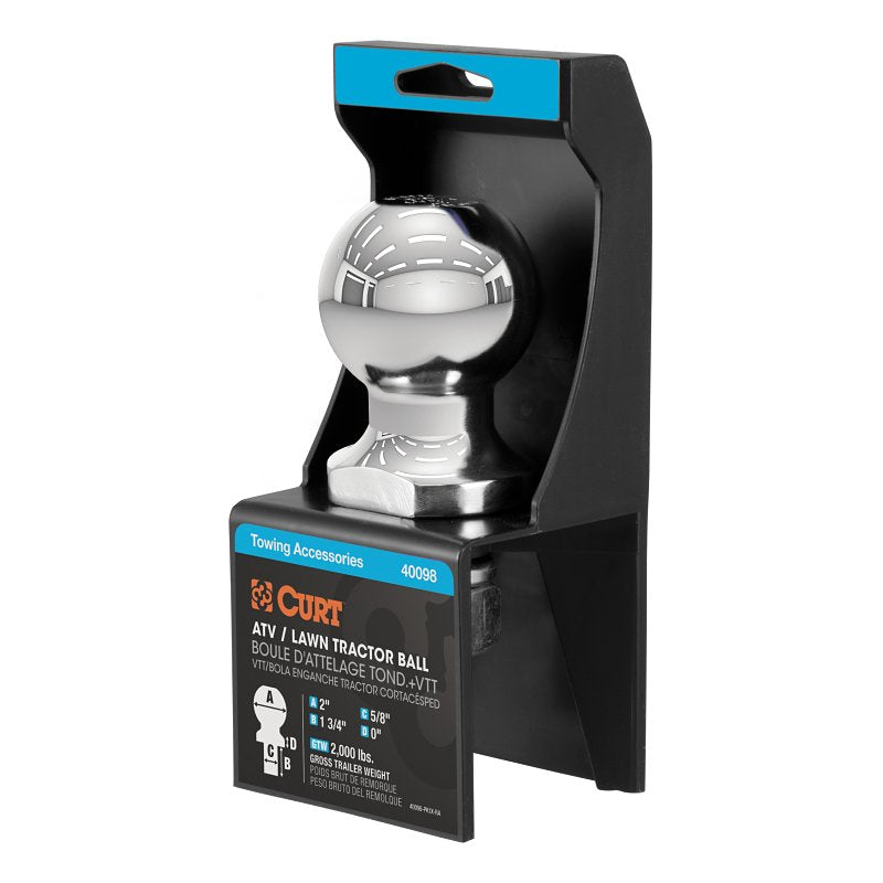 CURT Curt 40098 Hitch Ball, 2 in Dia Ball, 5/8 in Dia Shank, 2000 lb Gross Towing, Carbon Steel AUTOMOTIVE CURT