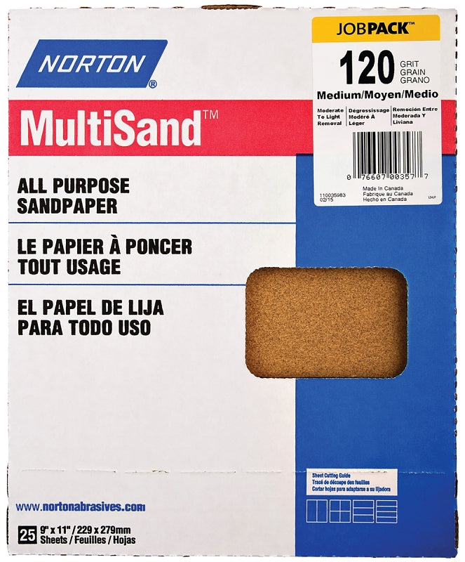 NORTON Norton Adalox 07660700159 Sanding Sheet, 11 in L, 9 in W, Medium, 120 Grit, Aluminum Oxide Abrasive, Paper Backing PAINT NORTON
