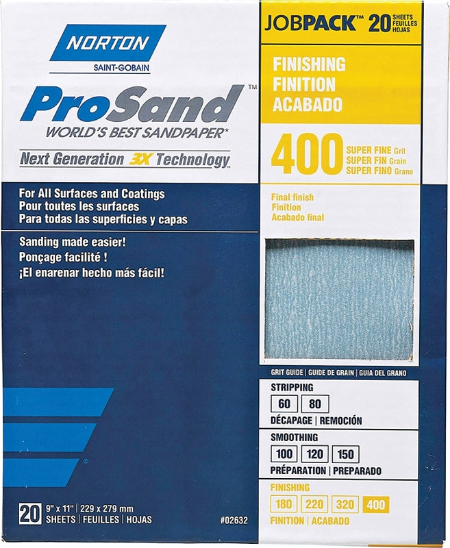NORTON Norton ProSand 07660768165 Sanding Sheet, Tan, 11 in L, 9 in W, Super Fine, 400 Grit, Aluminum Oxide Abrasive