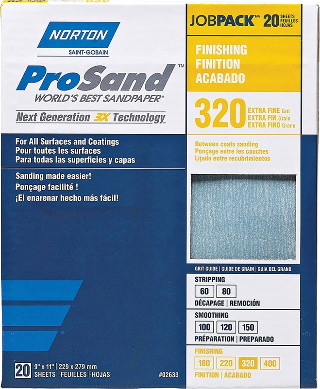 NORTON Norton ProSand 07660768166 Sanding Sheet, Tan, 11 in L, 9 in W, Extra Fine, 320 Grit, Aluminum Oxide Abrasive