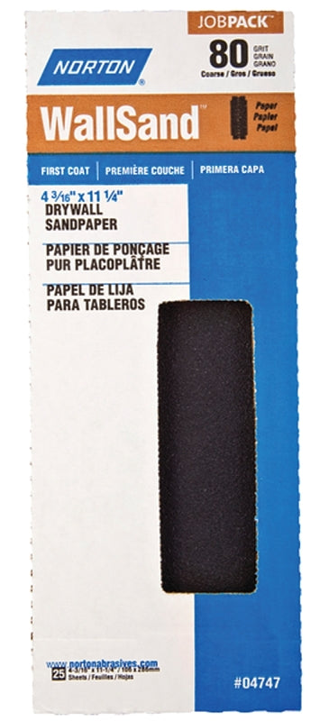 NORTON Norton 04747 Sandpaper, 11-1/4 in L, 4-3/16 in W, P80 Grit, Coarse, Silicone Carbide Abrasive