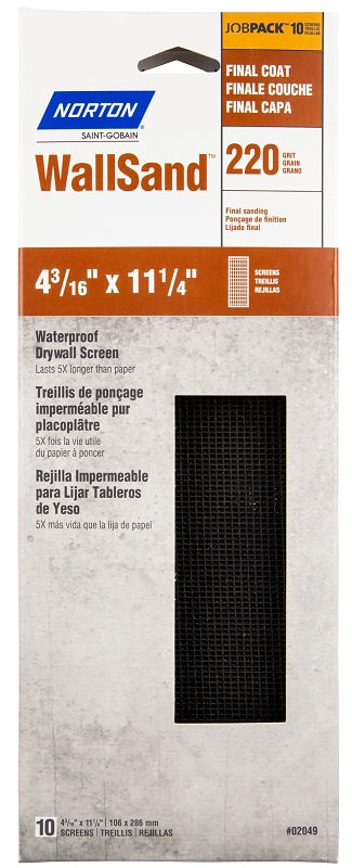 NORTON Norton 21763 Screen Sheet, 11-1/4 in L, 4-3/16 in W, 220 Grit, Very Fine, Silicone Carbide Abrasive, 10-Sheet