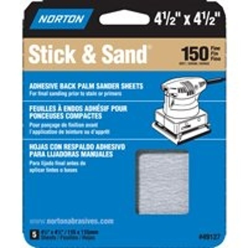 NORTON Norton 07660749127 Sanding Sheet, 4-1/2 in L, 4-1/2 in W, Fine, 150 Grit TOOLS NORTON