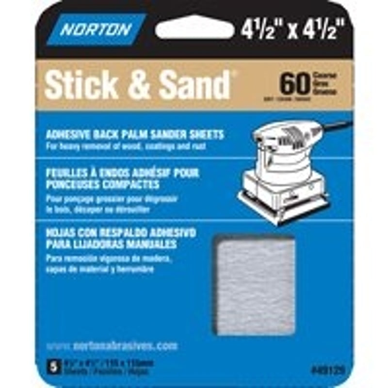 NORTON Norton 07660749129 Sanding Sheet, 4-1/2 in L, 4-1/2 in W, Coarse, 60 Grit TOOLS NORTON