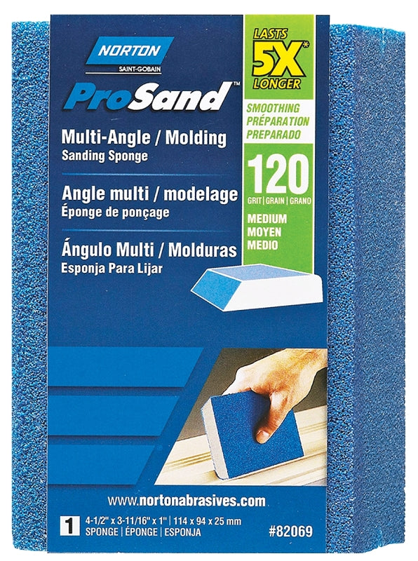 NORTON Norton ProSand 82069 Sanding Sponge, 4-1/2 in L, 3-11/16 in W, 120 Grit, Medium, Aluminum Oxide Abrasive BUILDING MATERIALS NORTON   