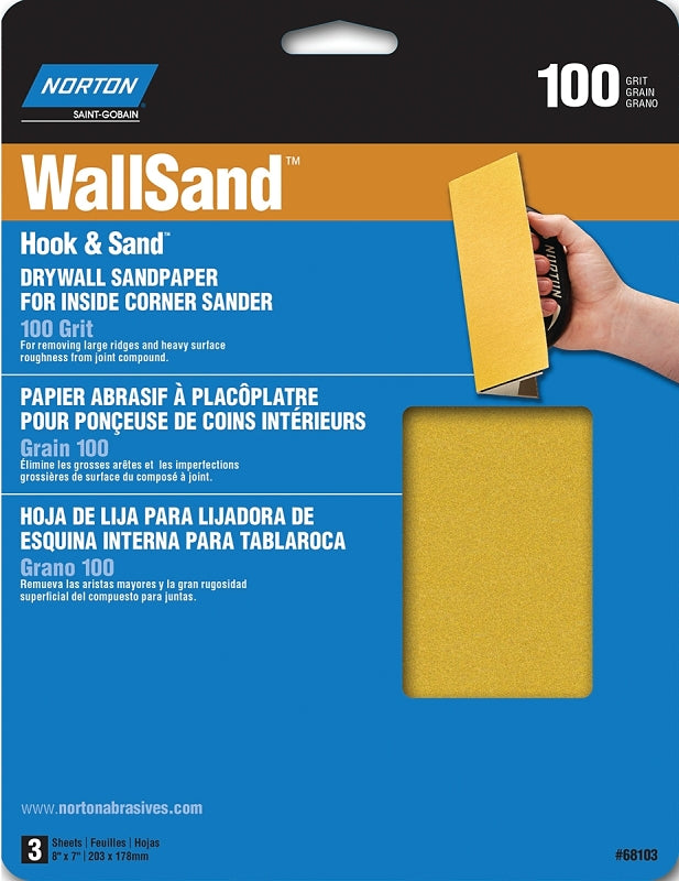 NORTON Norton 68103 Corner Sandpaper, 8 in L, 7 in W, P100 Grit, Medium, Aluminum Oxide Abrasive PAINT NORTON