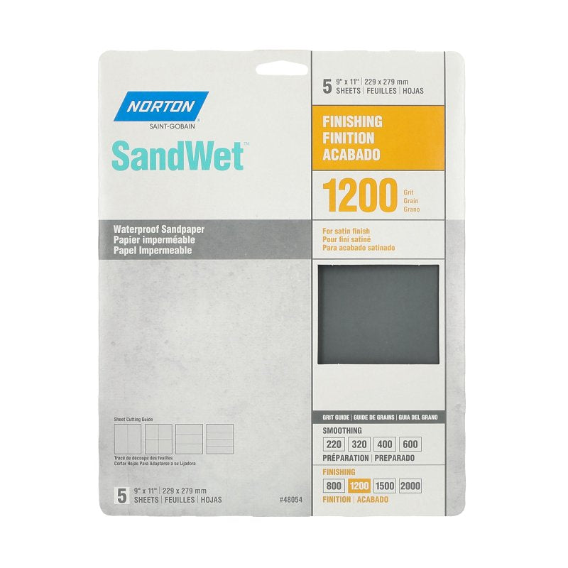 NORTON Norton Black Ice 07660748054 Sandpaper, 9 in W, 11 in L, 1200 Grit, Ultra Fine, Silicon Carbide Abrasive, Paper Backing