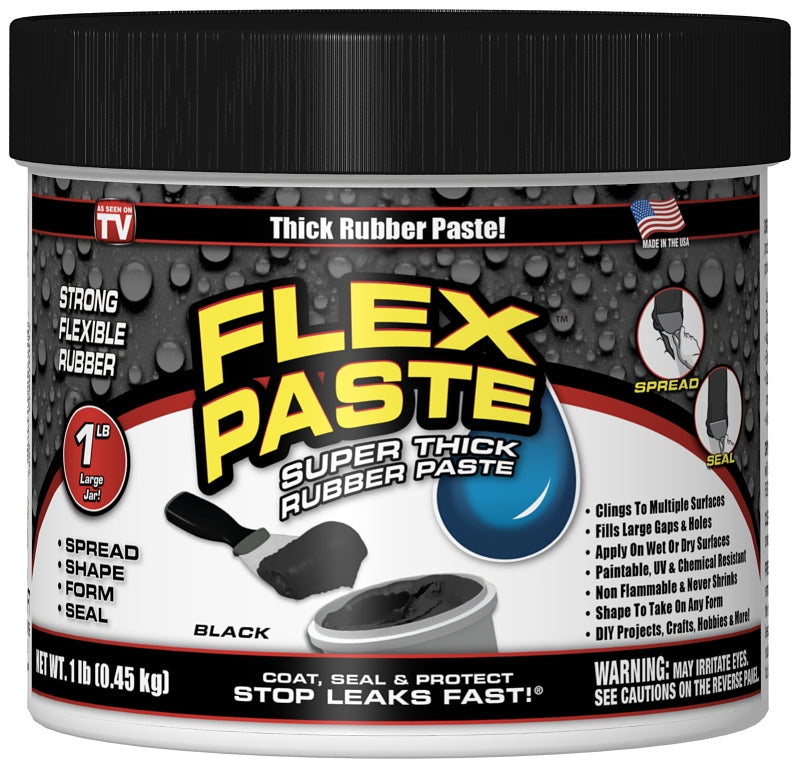 FLEX SEAL Flex Paste PFSBLKR16 Rubberized Adhesive, Black, 1 lb, Jar