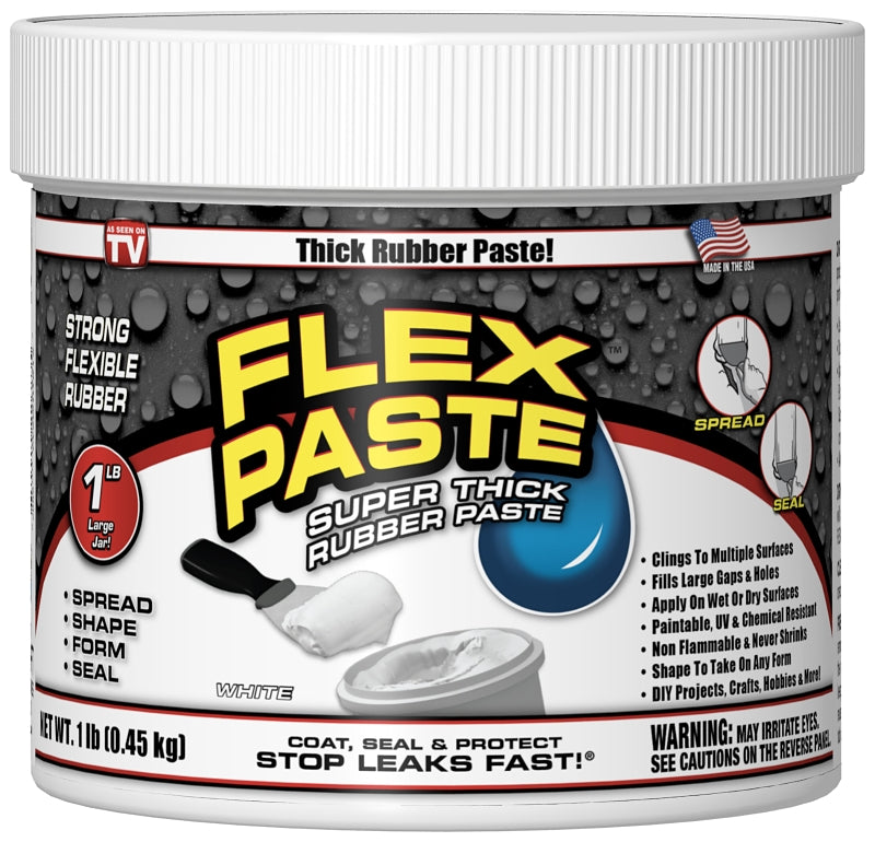 FLEX SEAL Flex Paste PFSWHTR16 Rubberized Adhesive, White, 1 lb, Jar