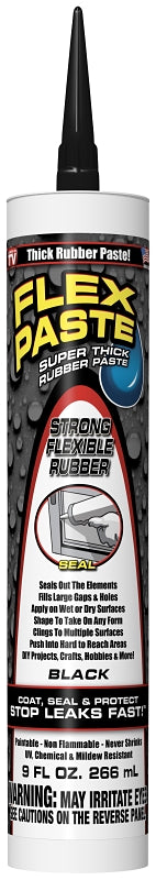 FLEX SEAL Flex Paste PFSBLKR10 Rubberized Adhesive, Black, 9 oz, Cartridge