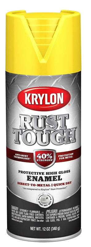 KRYLON Krylon Rust Tough K09211008 Enamel Spray Paint, Gloss, Safety Yellow/Sun, 12 oz, Can