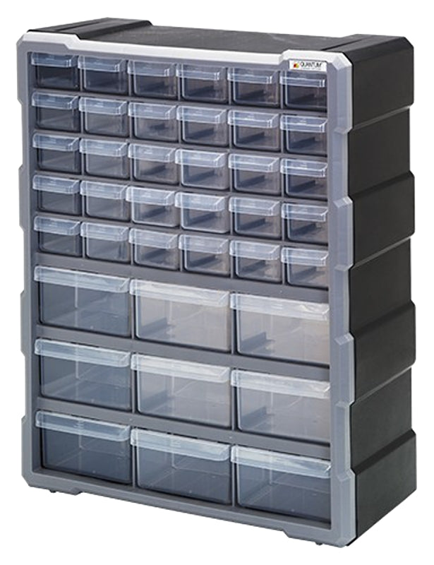 QUANTUM STORAGE SYST Quantum Storage Systems PDC-39BK Small Parts Organizer, 15 in L, 6-1/4 in W, 18-3/4 in H, 39-Drawer, Polypropylene TOOLS QUANTUM STORAGE SYST