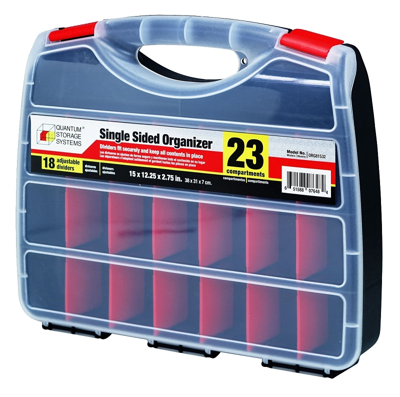 QUANTUM STORAGE SYST Quantum Storage Systems ORG81832 Single-Sided Organizer, 18 in L, 14 in W, 3 in H, 26-Compartment, Polypropylene, Black